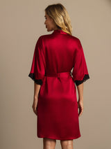 [Rotwein] SilkSilky-DE Half Sleeve Damen Morgenmantel 002