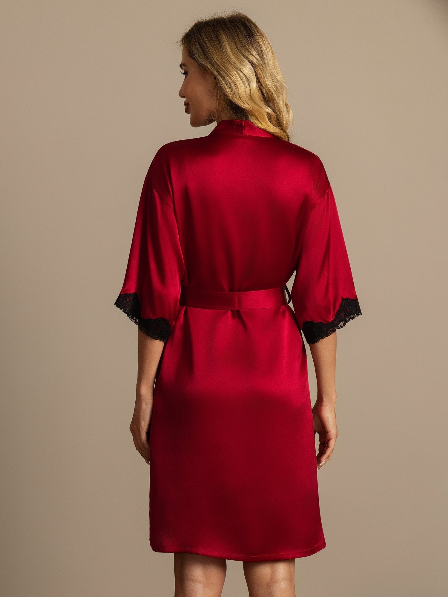 [Rotwein] SilkSilky-DE Reine Seide Womens Robe 002