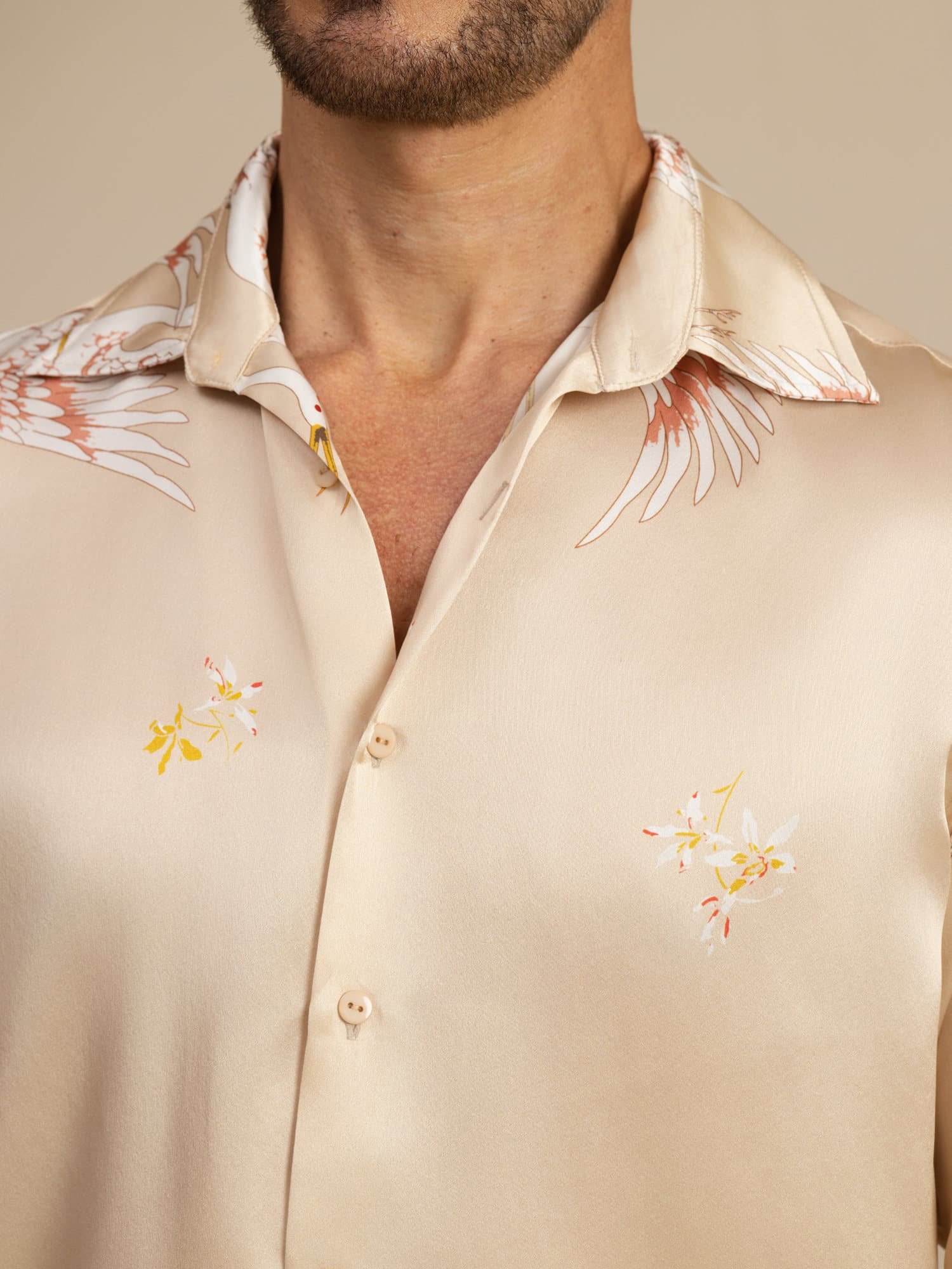 [Champagner] SilkSilky-DE 19Momme Langärmelig Lapelkragen Herrenhemd 006