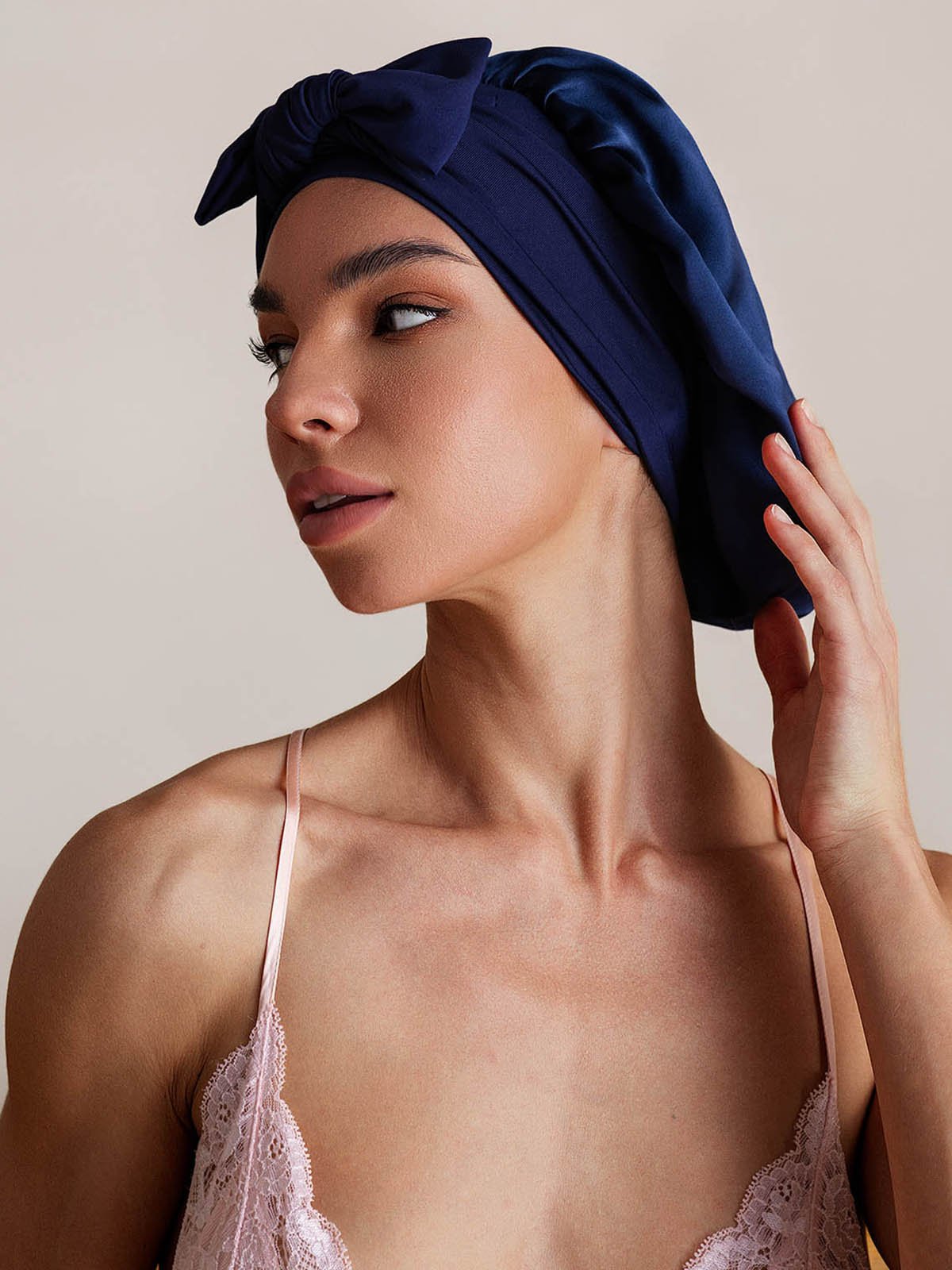 [Dunkelblau] SilkSilky-DE Reine Seide Sleep Cap 002