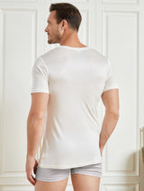 [Weiß] SilkSilky-DE Kurzärmelig V Ausschnitt Herren T-Shirt 002
