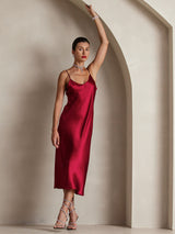 [Rotwein] SilkSilky-DE Sleeveless V Neck Kleider 007