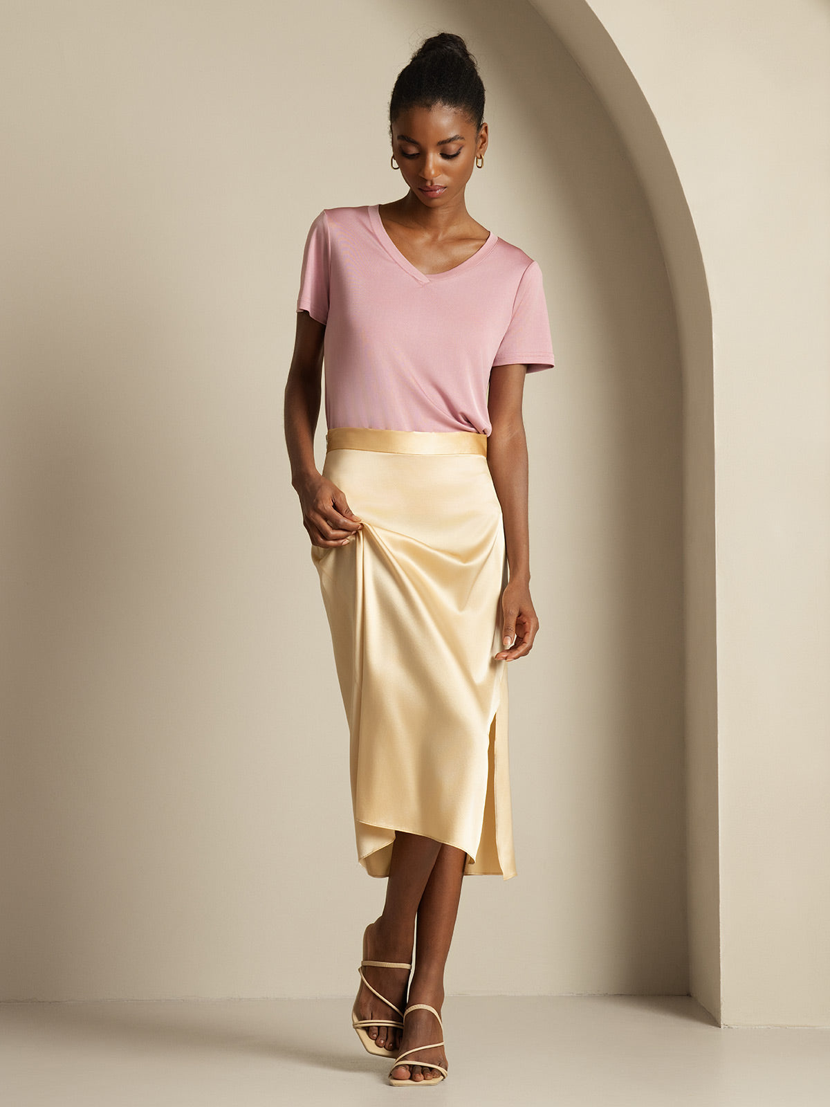 [Champagner] SilkSilky-DE 19Momme Seide Skirt 005