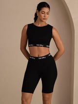 [Schwarz] SilkSilky-DE Sleeveless Crew Neck Women's Outfit Sets 001