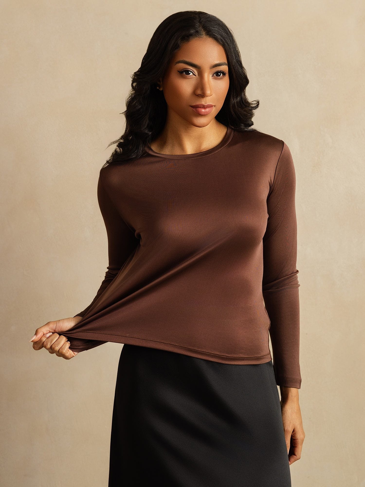 [Kaffee] SilkSilky-DE Reine Seide Womens T-Shirt 007