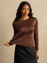 [Kaffee] SilkSilky-DE Long Sleeve Crew-Ausschnitt T-Shirt 007