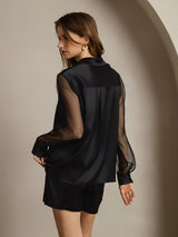 [Schwarz] SilkSilky-DE Long Sleeve Lapel Collar Damenhemd 002