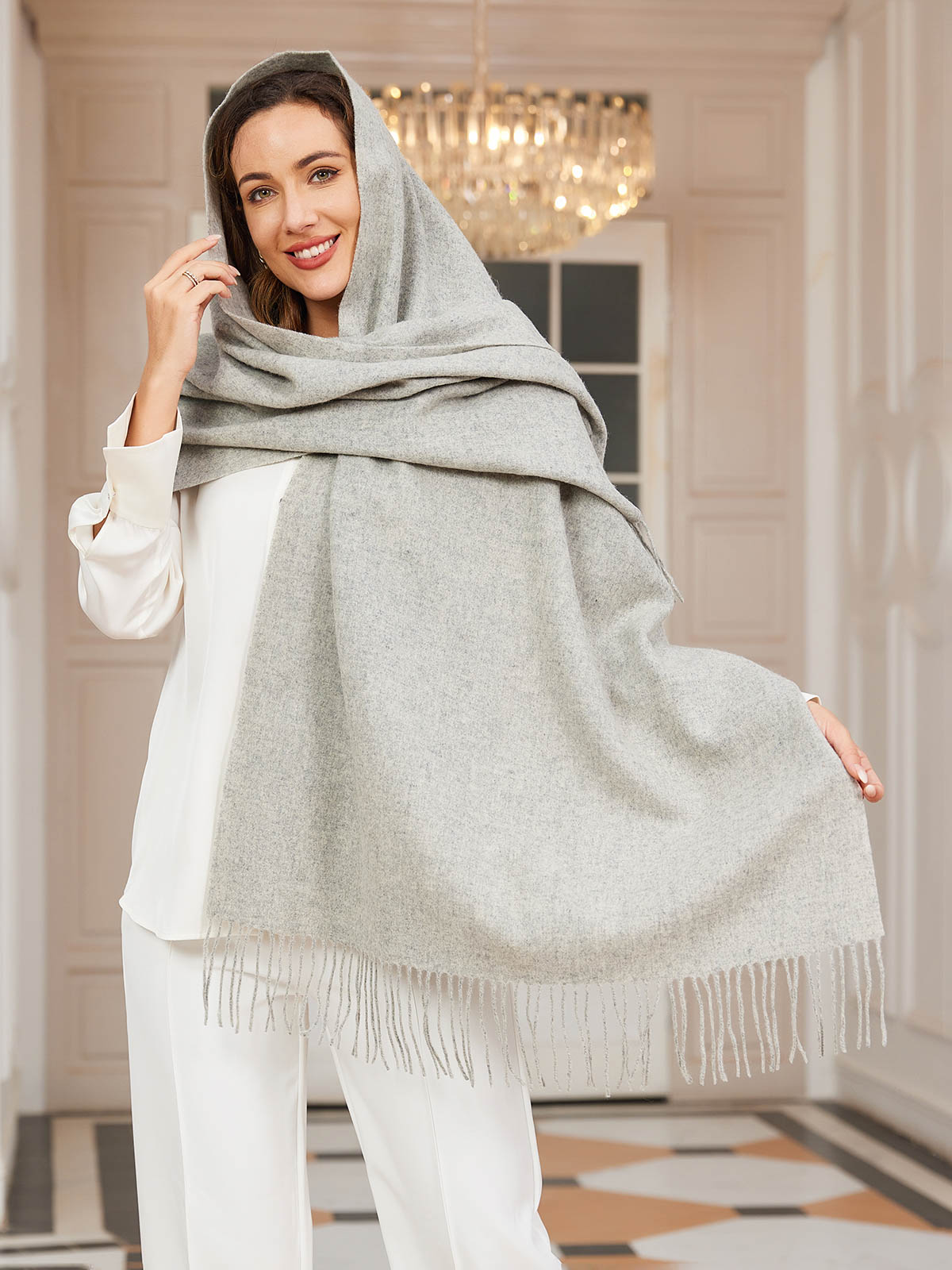 [Hellgrau] SilkSilky-DE Wolle Scarf 001