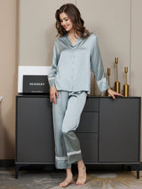 [Blau] SilkSilky-DE Langärmelig Damen Pyjamas 001