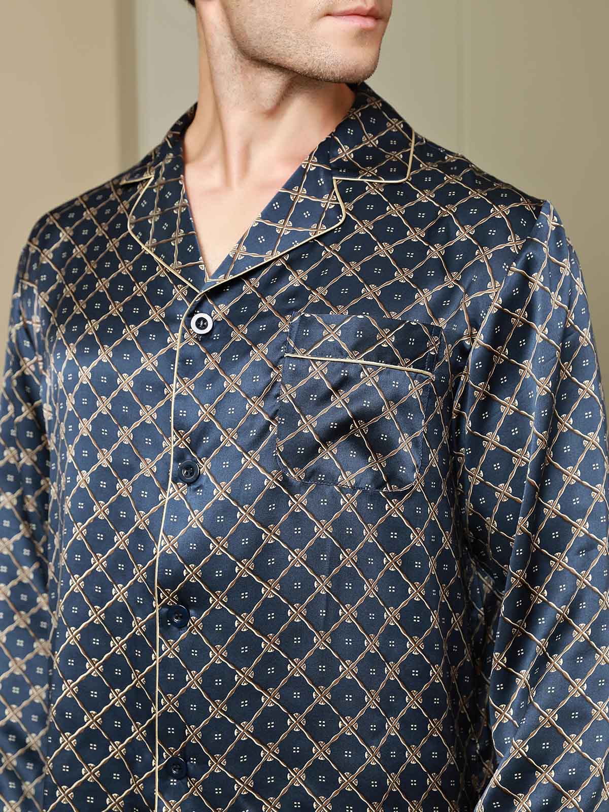 [Marine Kette] SilkSilky-DE Reine Seide Mens Pajamas 009
