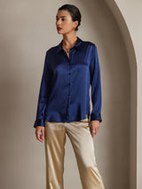 [Dunkelblau] SilkSilky-DE Long Sleeve Lapel Collar Damenhemd 001