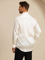 [Weiß] SilkSilky-DE 19Momme Langärmelig Lapelkragen Herrenhemd 002