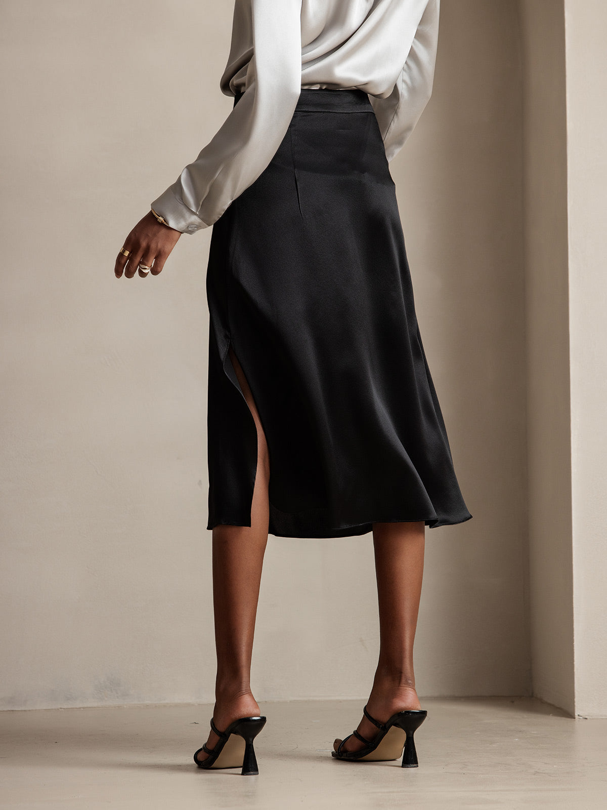 [Schwarz] SilkSilky-DE 19Momme Seide Skirt 002