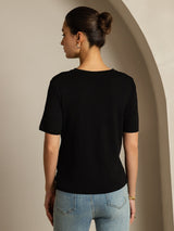 [Schwarz] SilkSilky-DE Kurzärmelig V Ausschnitt T-Shirt 002