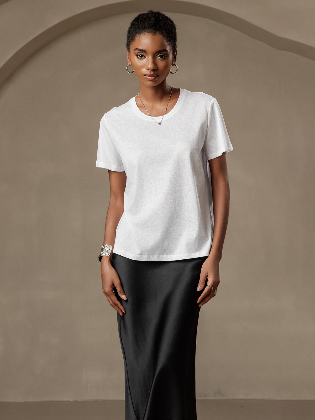 [Weiß] SilkSilky-DE Seidenstrick Womens T-Shirt 001