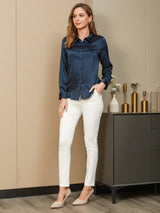 [Dunkelblau] SilkSilky-DE Long Sleeve Lapel Collar Damenhemd 006