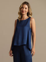 [Dunkelblau] SilkSilky-DE Sleeveless Scoop Neck Damen Pyjamas 003