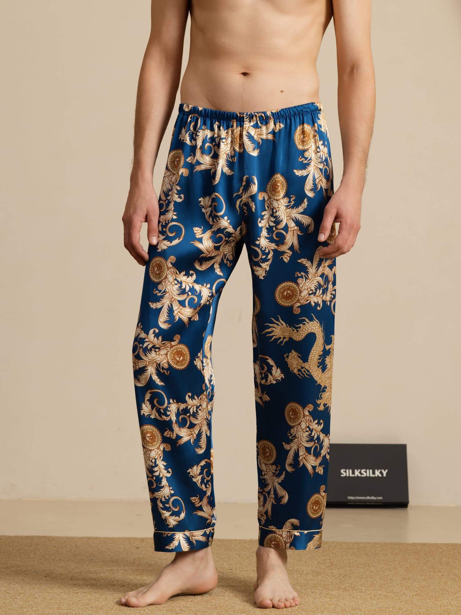 [Navy Drache] SilkSilky-DE Mens Sleep Bottoms 001