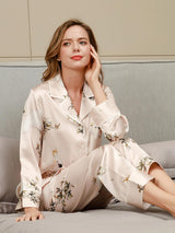 [Hellrosa] SilkSilky-DE Long Sleeve Notch-Kragen Damen Pyjamas 003