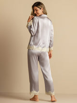 [Lavendel] SilkSilky-DE Langärmelig Damen Pyjamas 002