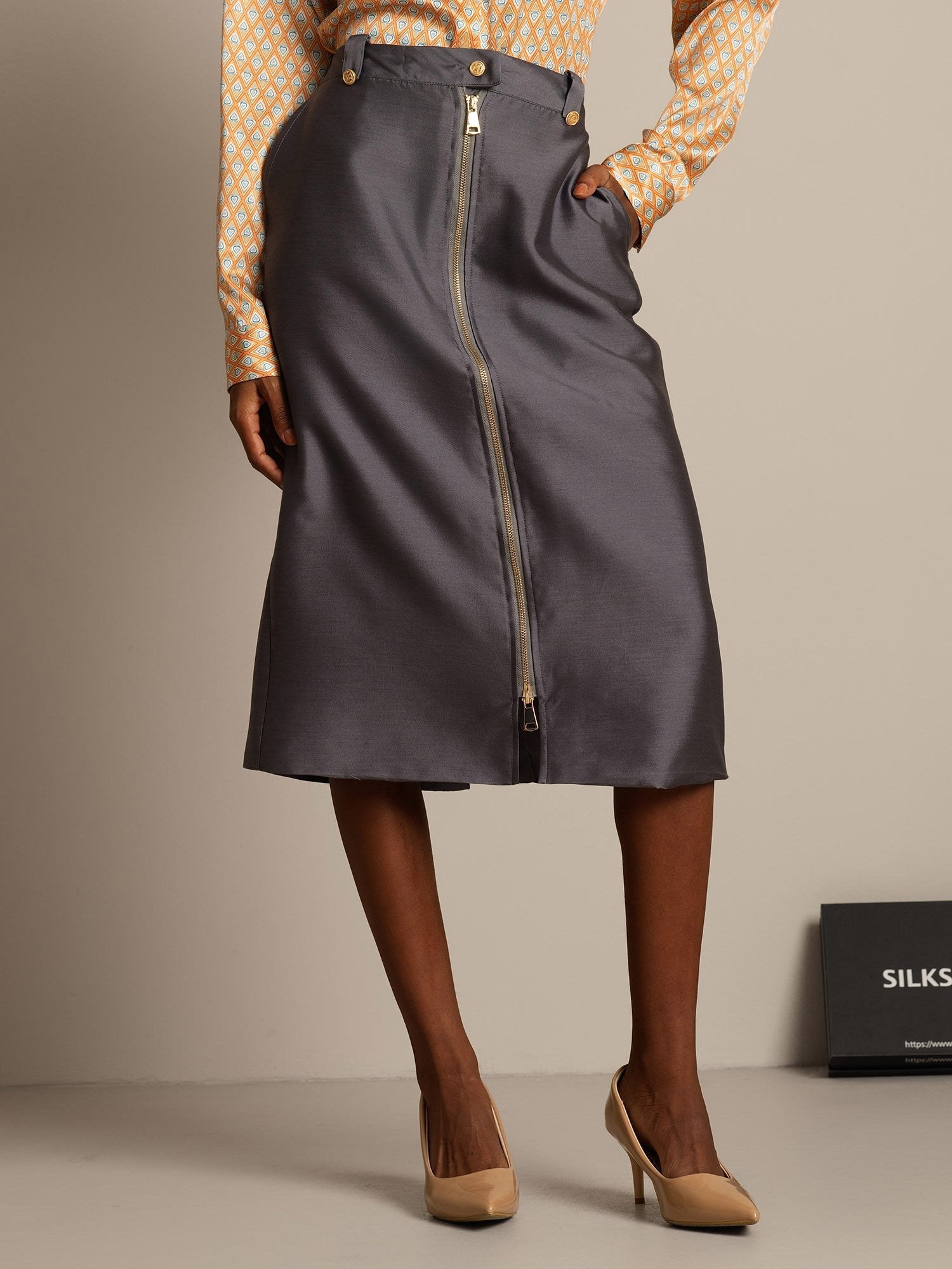 [Grau] SilkSilky-DE 32Momme Silk-Wool Blend Skirt 003,