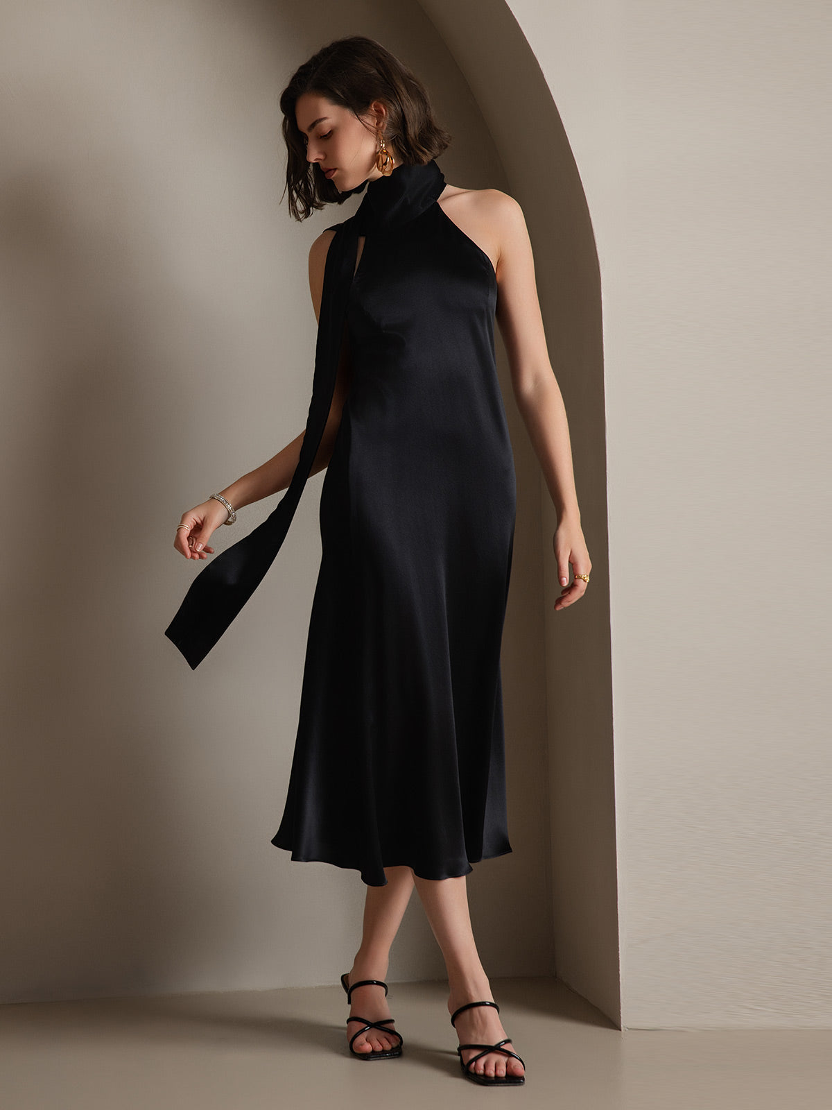 [Schwarz] SilkSilky-DE 19Momme Seide Dress 001