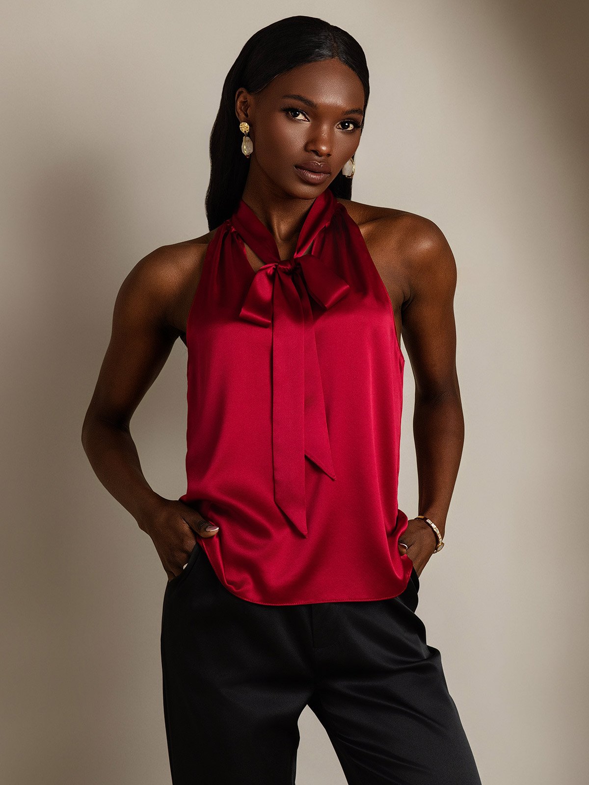 [Rotwein] SilkSilky-DE 19Momme Seide Womens Shirt 003