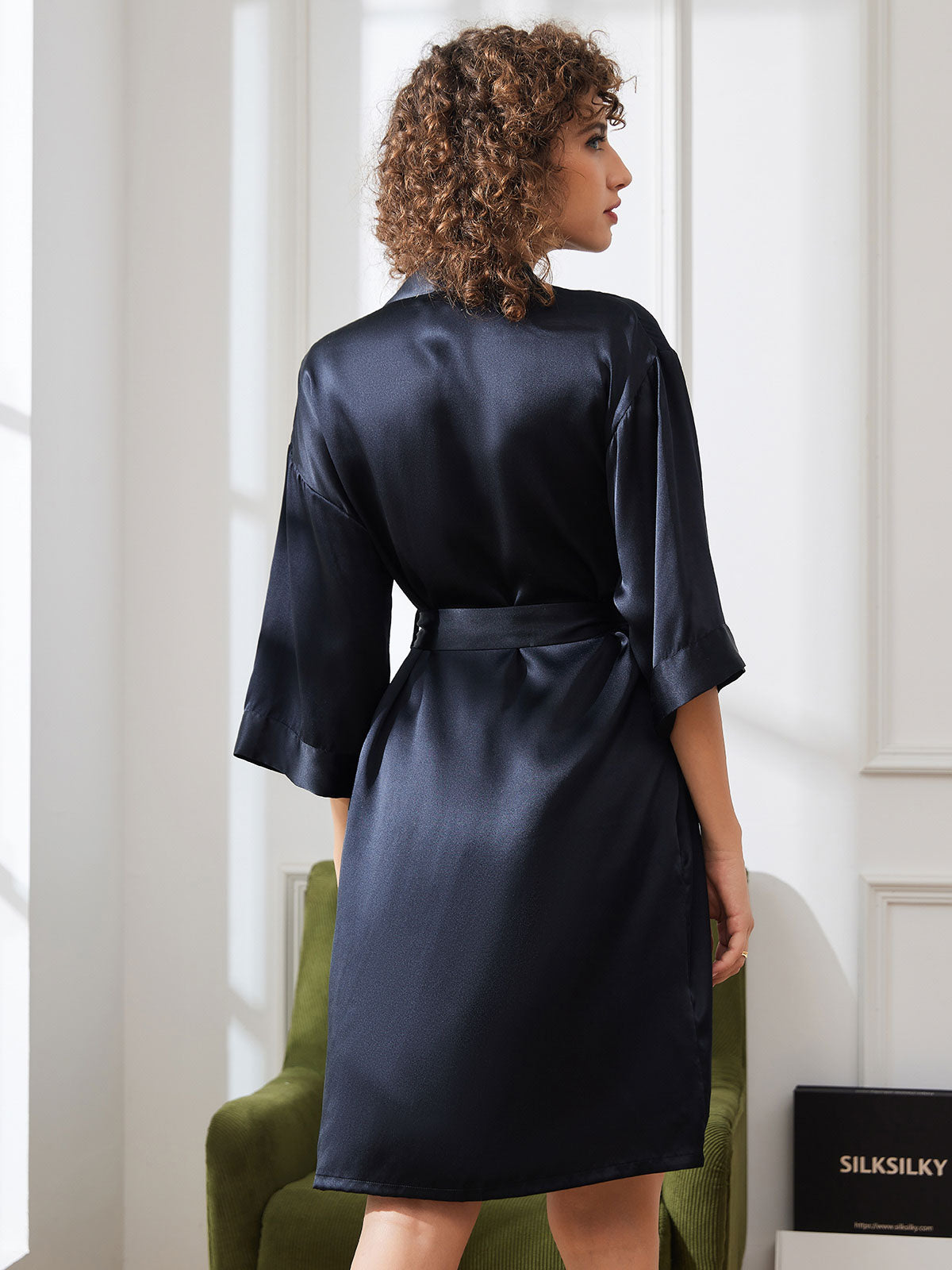 [Schwarz] SilkSilky-DE Reine Seide Womens Robe 002