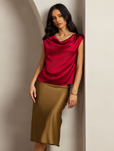 [Rotwein] SilkSilky-DE Cap Sleeve Cowl Neck T-Shirt 004