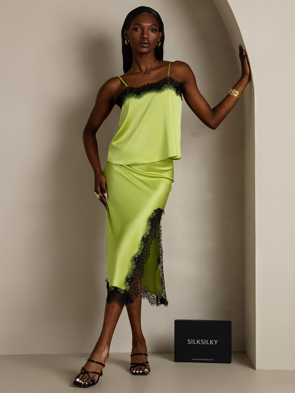 [Mintgrün] SilkSilky-DE 19Momme Seide Skirt 006