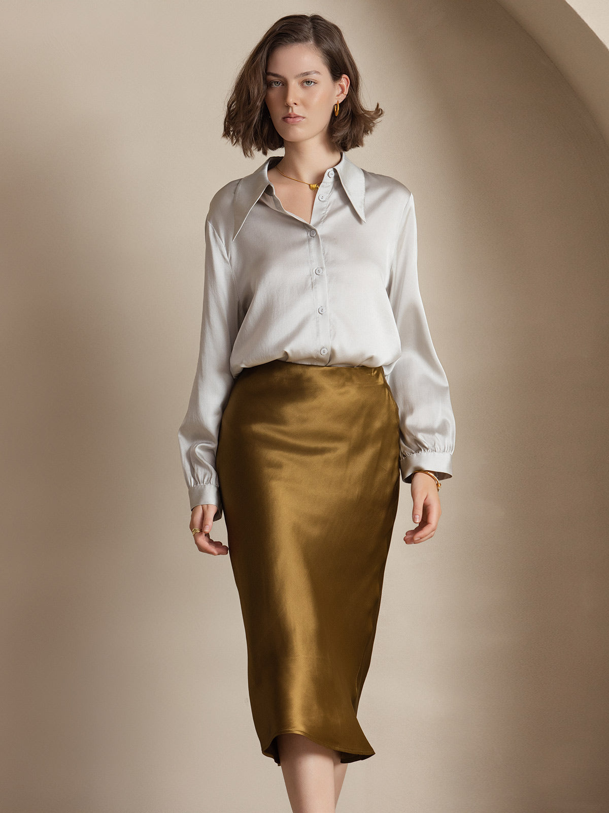 [Braun] SilkSilky-DE 19Momme Reine Seide Skirt 005