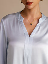 [Himmelblau] SilkSilky-DE Long Sleeve Damenblusen 004