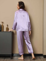 [Lavendel] SilkSilky-DE Langärmelig Notch-Kragen Damen Pyjamas 002