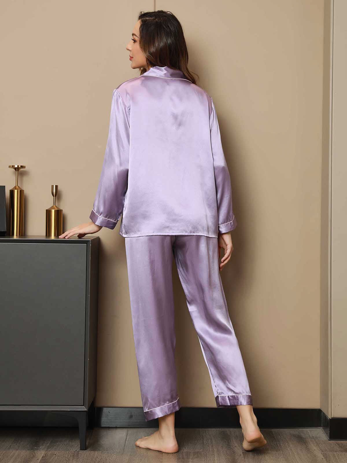 [Lavendel] SilkSilky-DE Reine Seide Womens Pajamas 002