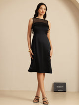 [Schwarz] SilkSilky-DE Sleeveless Illusion Neck Kleider 008