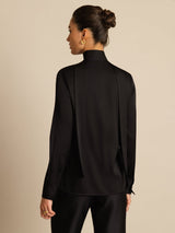 [Schwarz] SilkSilky-DE 19Momme Langärmelig Schluppenkragen Bluse 002