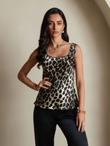 [Leopard] SilkSilky-DE 19Momme Seide U Ausschnitt Cami Top 003,