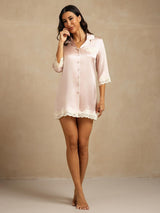 [Rosa] SilkSilky-DE Reine Seide Umlegekragen Schlafhemd 006