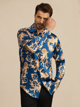 [Navy Drache] SilkSilky-DE Long Sleeve Lapel Collar Herrenhemd 006