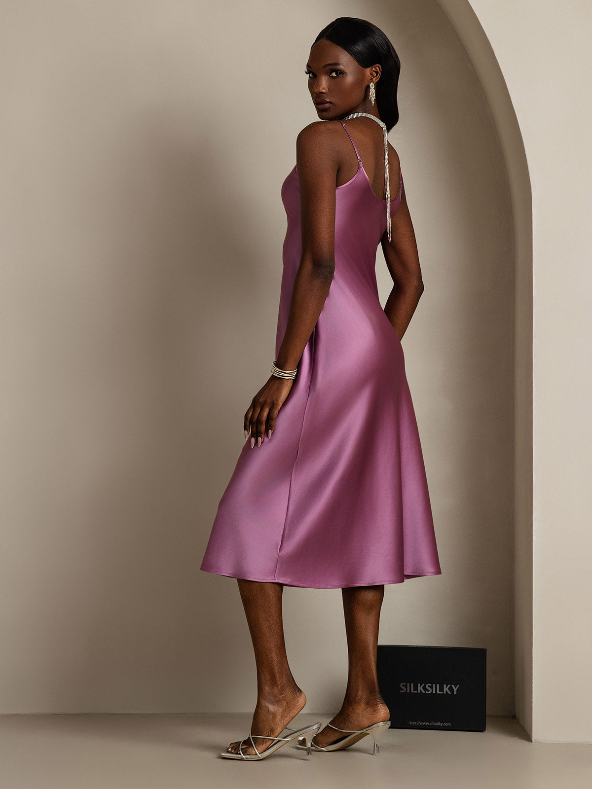 [Dunkelviolett] SilkSilky-DE Reine Seide Dress 002