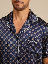 [Marine Kette] SilkSilky-DE Kurzärmelig Notch-Kragen Herren Pyjamas 006