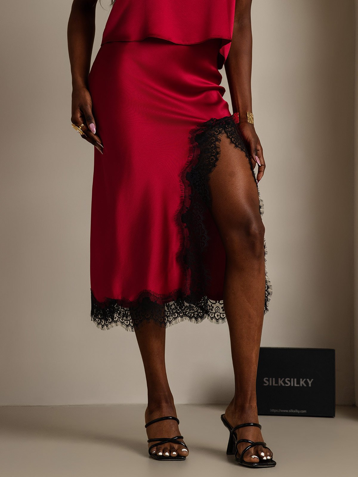 [Rotwein] SilkSilky-DE 19Momme Seide Skirt 007