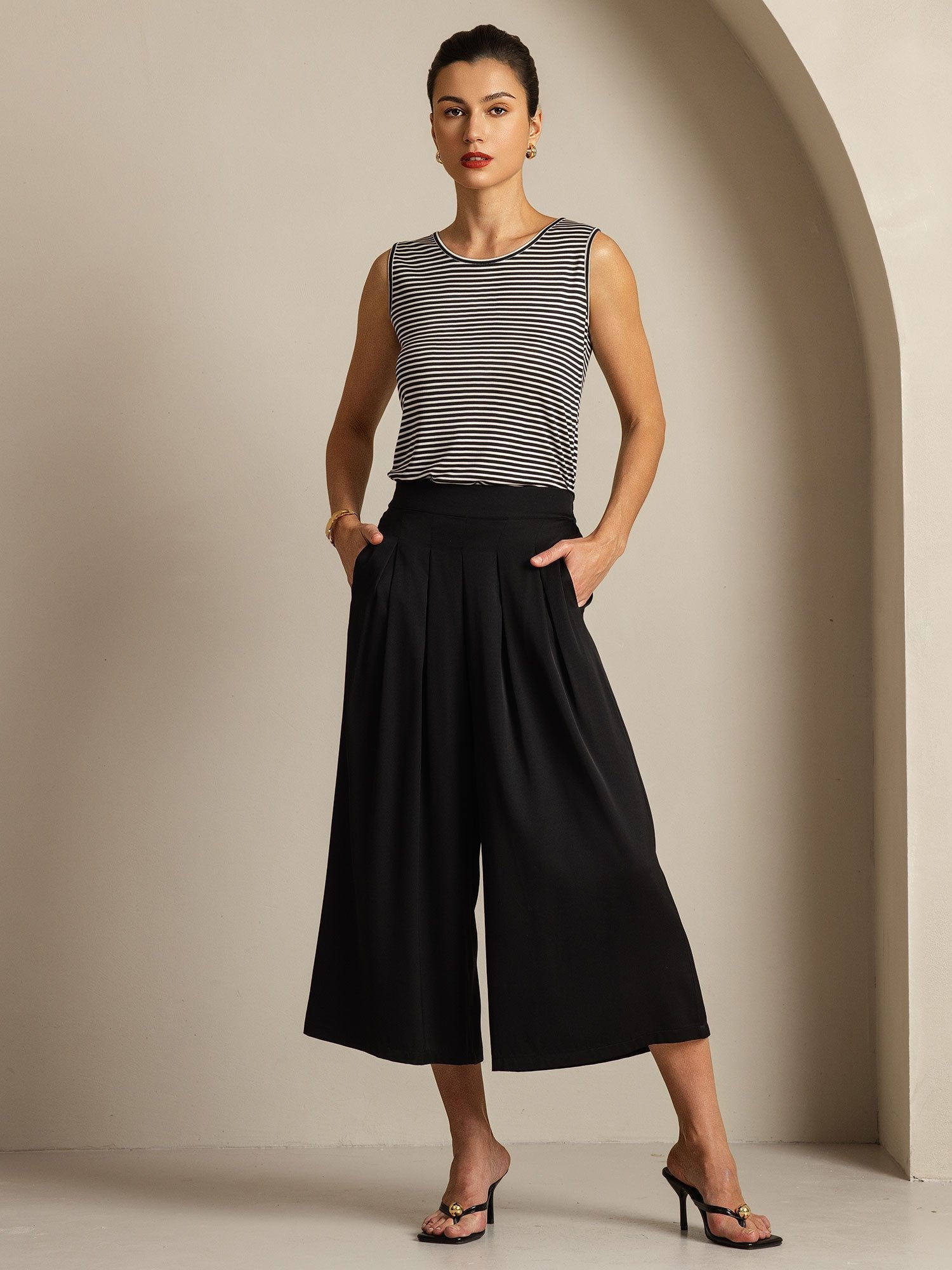 [Schwarz] SilkSilky-DE 19Momme Seide Womens Pants 007