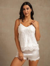 [Weiß] SilkSilky-DE Spaghettiträger Camisole-Set 003