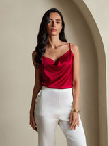 [Rotwein] SilkSilky-DE Spaghetti Strap Cowl Neck Cami Top 005