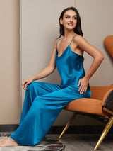 [König Blau] SilkSilky-DE Spaghettiträger V Ausschnitt Camisole-Set 005