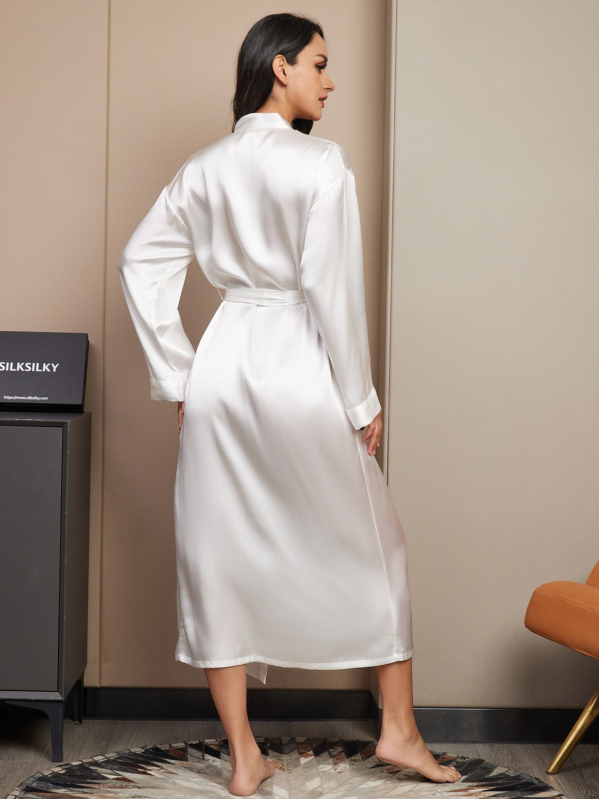 [Weiß] SilkSilky-DE Langärmelig Damen Morgenmantel 002