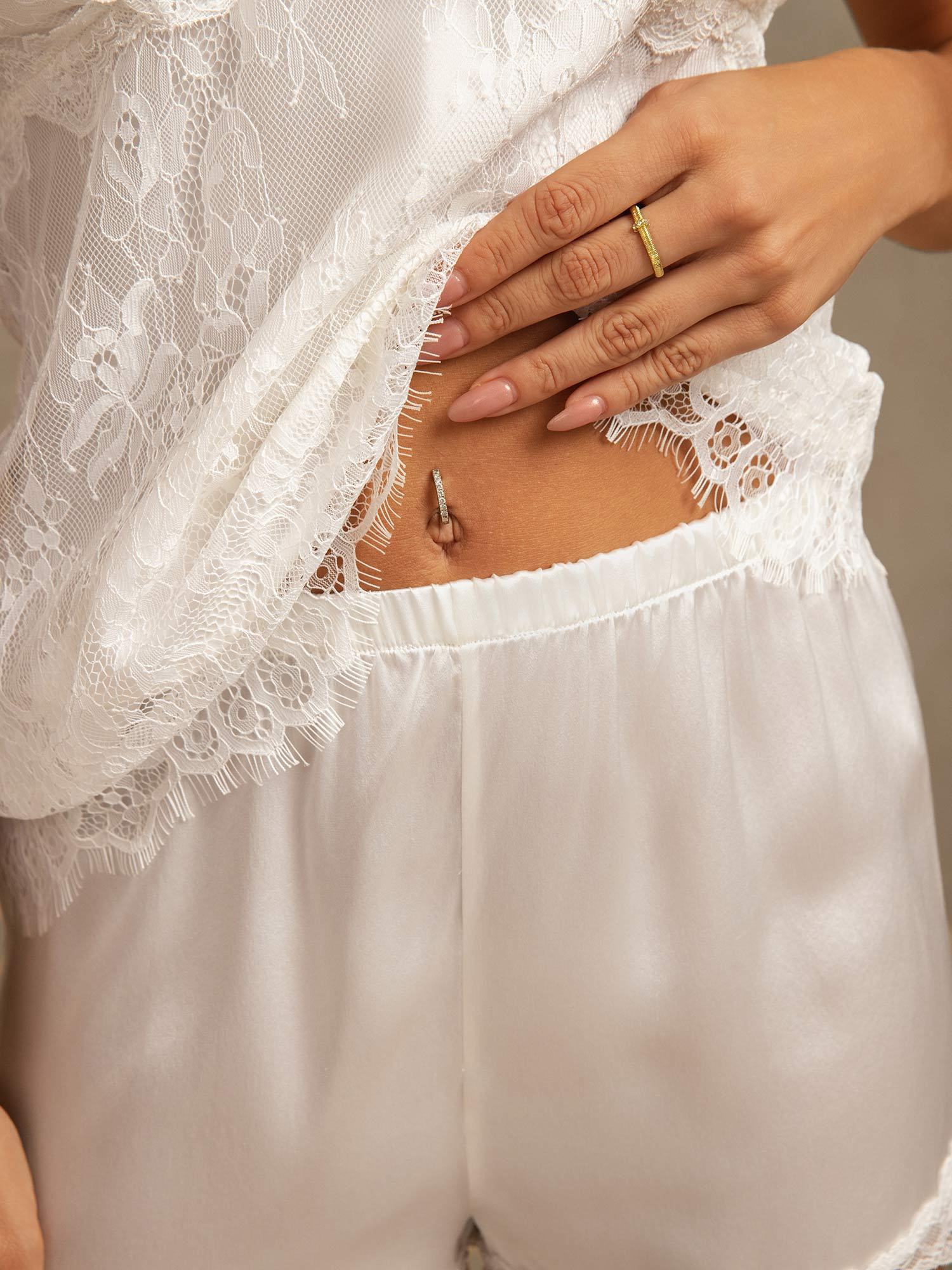 [Weiß] SilkSilky-DE Reine Seide Camisole Set 005