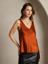 [Karamell] SilkSilky-DE Sleeveless V Neck Cami Top 002