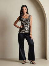 [Leopard] SilkSilky-DE 19Momme Seide U Ausschnitt Cami Top 007,